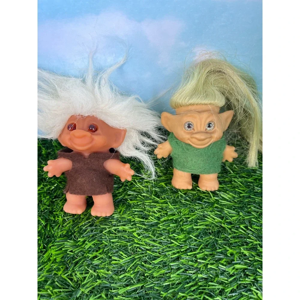 Vintage Troll Doll Lot of 2 White and Blonde Hair Retro 1960s Collectibles